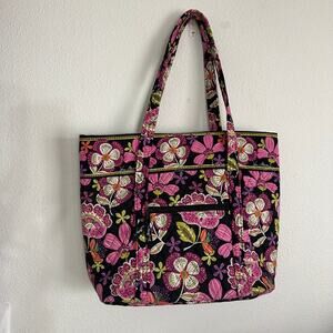 Vera Bradley Shoulder Double Strap Quilted Tote/Bag/Purse Floral Pink Black